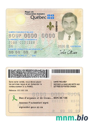 Szablon karty ubezpieczenia zdrowotnego Quebec (Kanada) w PSD